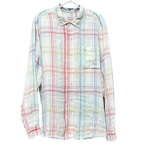 TOMMY BAHAMA Men's XL Summerland Pastel Plaid Linen Button Up Long Sleeve‎ Shirt